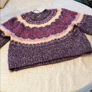 Free People XS Purple Multicolor Festive Frost Oversized Sweater EUC